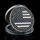 USA The Thin Blue Line To Protect And To Serve US Flag Police Officer Silver Plated Coin