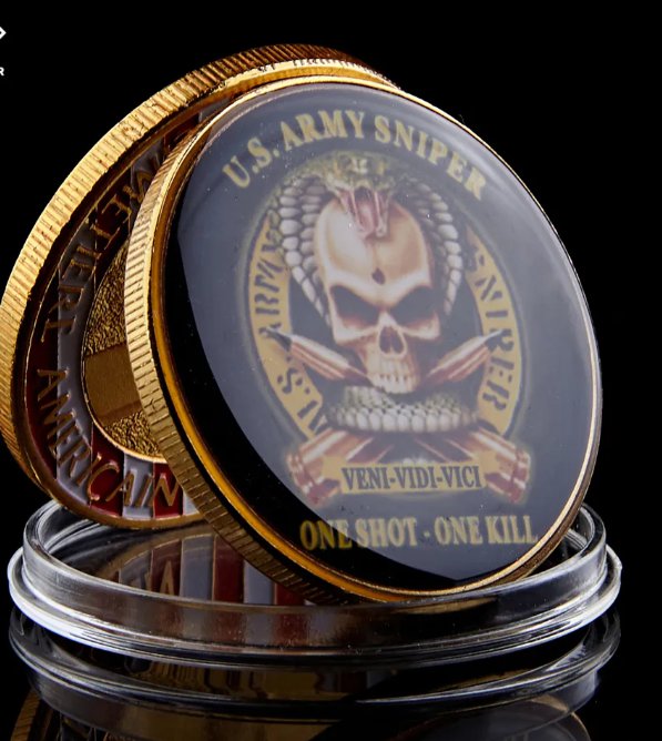 American Souvenir Gold Plated Coin Original US Army Sniper One Shoot One Kill American