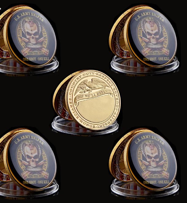 5PCS USA Army Sniper Original One Shoot One Kill American Eagle Military Challenge Coins