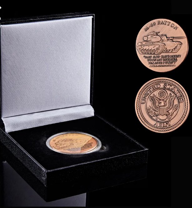 USA Copper Military Coin U.S . Army M-60 Patton Tank Novelty Challenge Coin Gifts W/ Black