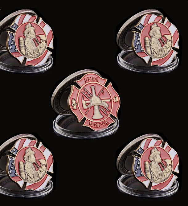 5PCS USA Challenge Firefighters Collectible Coin Fire Rescue Operation Fireman Coin Hook