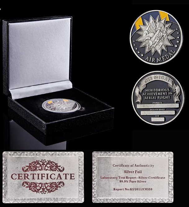 USA Silver Eagle Air Medal Meritorious Achievement In Aerial Flight Military Ch