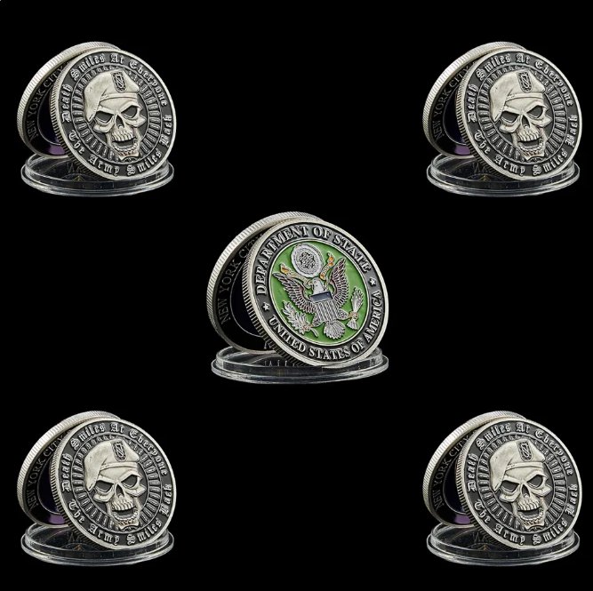 5PCS Skull Medal Commemorative Coin Challenge USA Military Special Forces Value Coin Collection