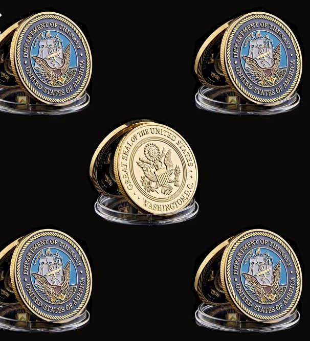5PCS American Navy Great Seal USA Department Of The Navy Gold Challenge Token