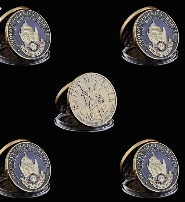 5PCS USA Phoenix Police Department Coin Bronze Token Saint Michael Challenge Coin Collectibles