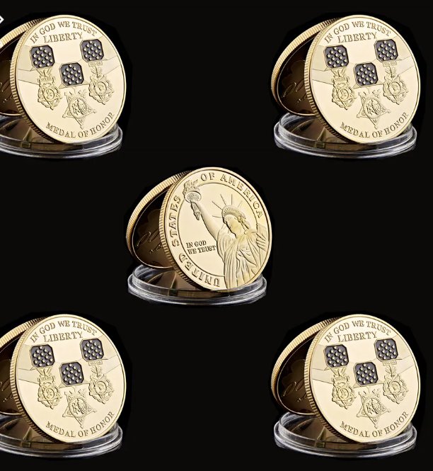 5PCS America In God We Trust Medal Of Honor 999/1000 Gold Liberty Challenge Coin USA Collection