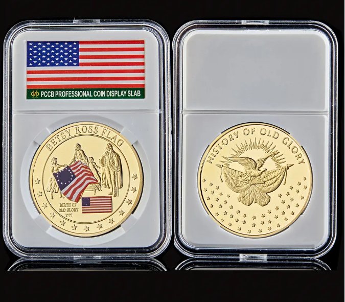 Betsy Ross Flag USA Gold/Silver Commemorative History of Old Glory Coin W/ PCCB