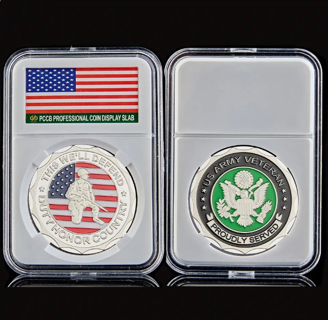 USA Soldier Veteran War Proudly Served Commemorartive Token Coin W/ Acrylic Box