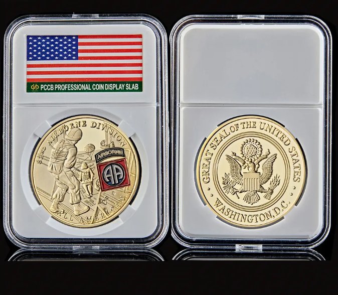 US 82nd Airborne Division Gold Military Challenge Custom Souvenir Coin Collectible W/ Capsule