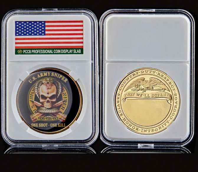 US Army Sniper Veni Vidi Vici One Shot-One Kill Gold Challenge Coin ...