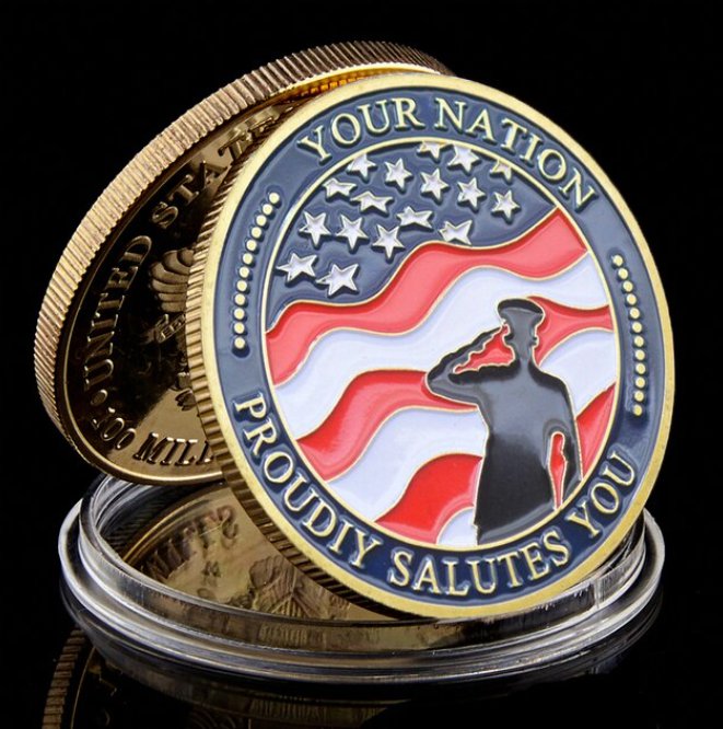 USA Your Nation Proudly Salutes You Military For Your Service Gold/Silver Plated Challenge Coin