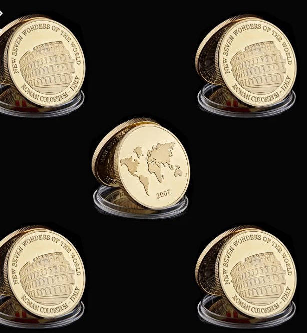 5PCS Ancient Italy Roman Colosseum Seven Wonders of The World Commemorative Coin Value
