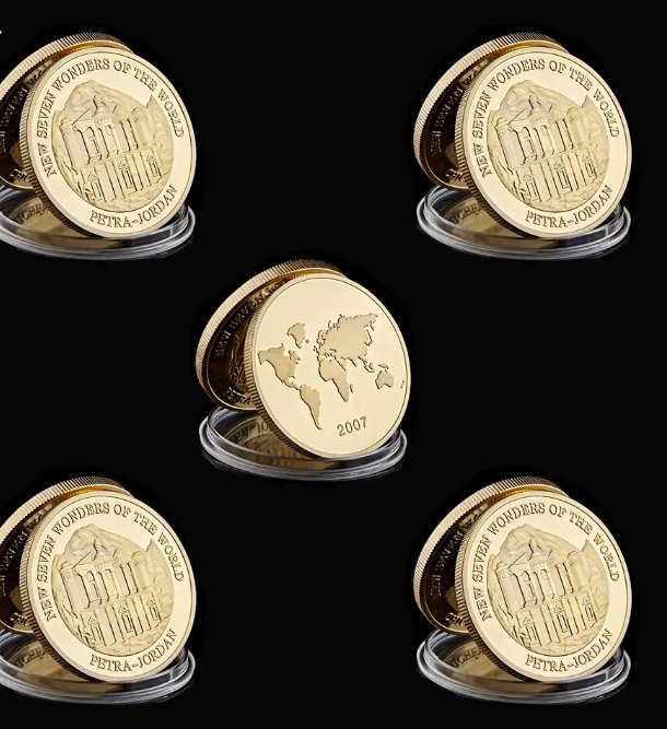 5PCS Gold Coin Seven Wonders Asian Petra Jordan of the World Commemorative Coin Collection Decor