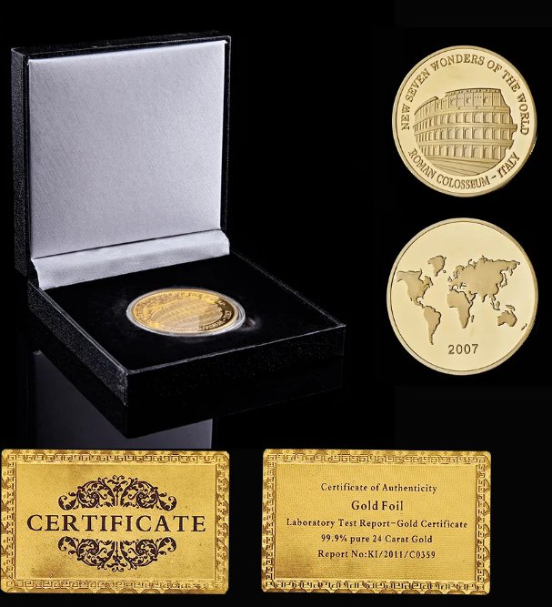 2017 Seven World Wonder Italy Roman Colosseum Gold Commemorative Coin W/ Luxury Box