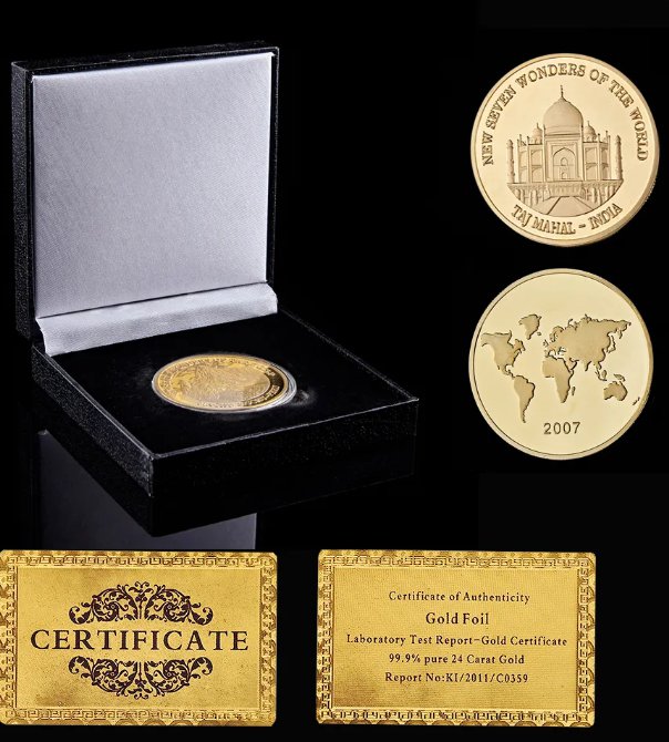 2017 World New Seven Wonders India Taj Mahal Old Asian Culture Souvenir Gold Coin w/ Luxury