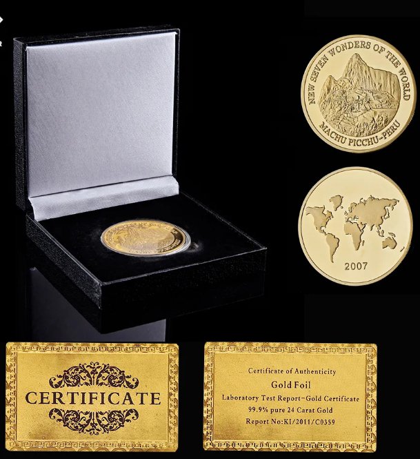 2007 World New Seven Wonders Peru Cuzco Machu Picchu Inca Empire Gold Plated Commem