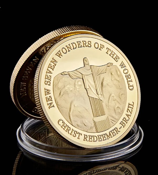 Gold Plated Coin Brazil Christ The Redeemer New Seven Wonders of The World