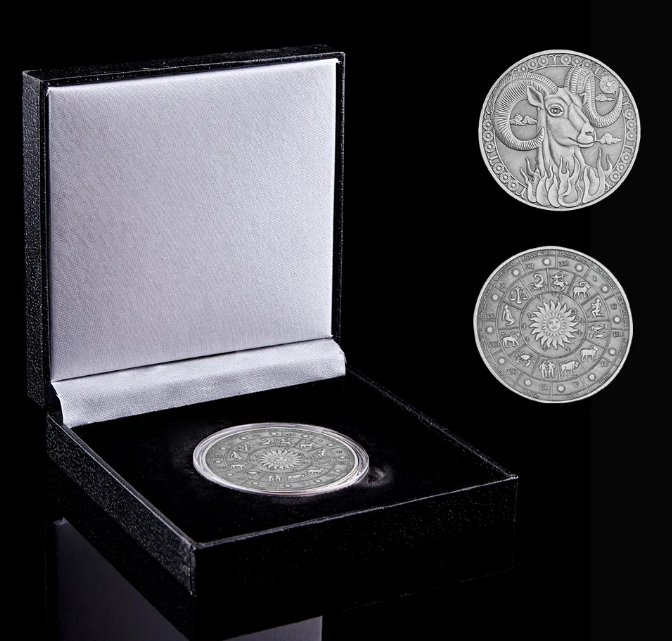 Twelve Constellation jewelry Print Mold Aries Token Ancient Silver Souvenir Coin W/ Luxury