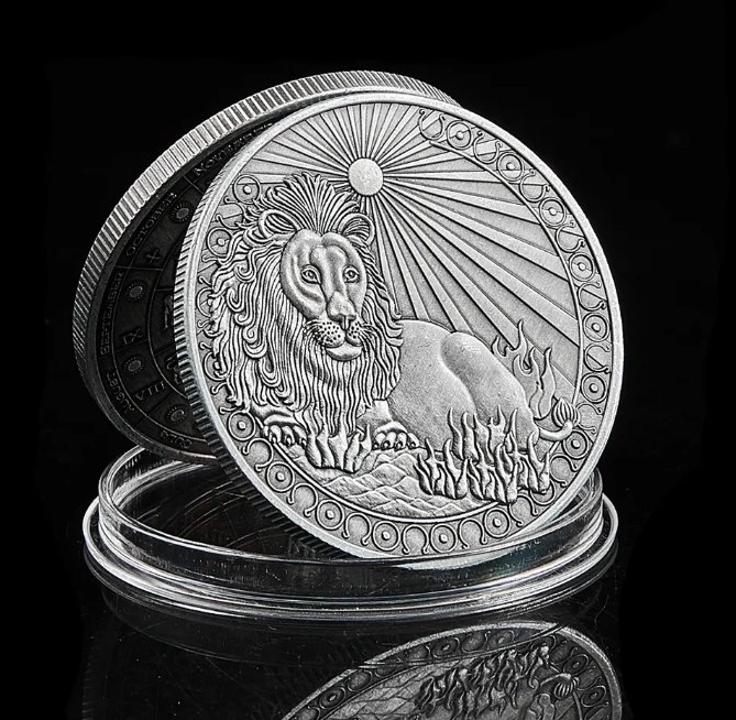 2023 Constellation Leo Lion 12 Zodiac Antique Silver Plated Coin/Badge Metal Craft Collection