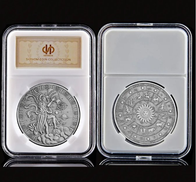 Twelve Constellations Aries Sign Antique Silver Embossed Aquarius Commemorative Value Coin