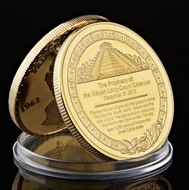 Mexican Maya Aztec Calendar Art Prophecy Culture Gold Plated Commemorati