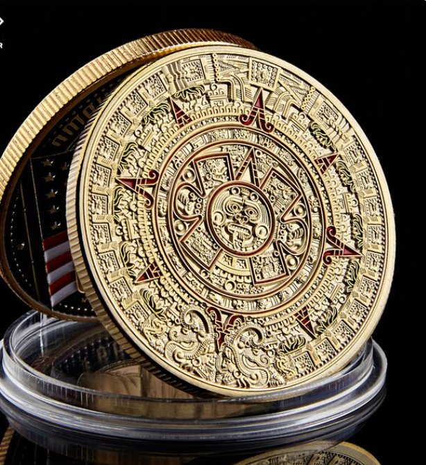 Mexican Maya Aztec Calendar Art Prophecy Culture Gold Plated Commemorati