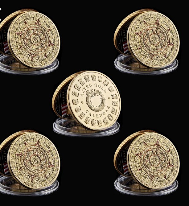 5PCS/Lot Mexico Gold Plated Calendar Azetc Gold Culture Souvenir Copy Coin Collectibles