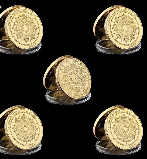 5PCS/Lot Mexico Mayan Calender Prophecy Calendar Commemorative Token Gold Coin Collection