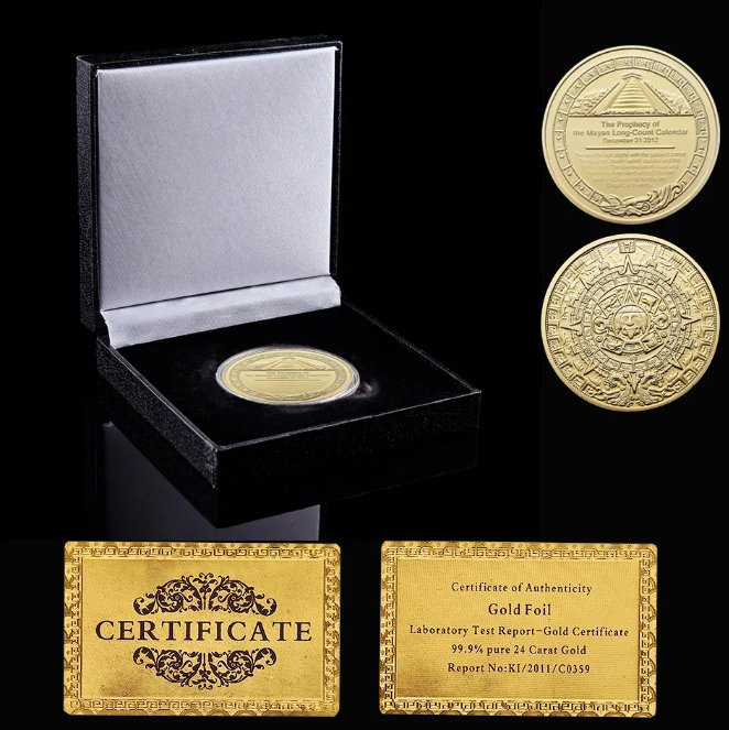 Mayan Calendar Ancient Calendars Gold Plated Aztec Commemorative Coin W/ Luxury