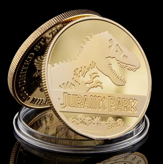 USA Jurassic Park Dinosaur Gold Plated Challenger Commemorative Coin Medal Gift