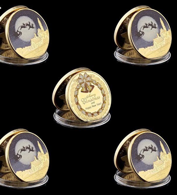 5PCS/Lot 2023 Merry Christmas Snowman Deer Souvenir Gold Coin Collectible Gifts