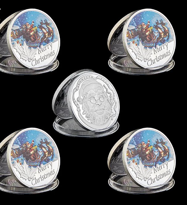 5PCS 2023 Merry Christmas Santa Claus Fine Silver Father Christmas Coin Snowman & Elk Gift