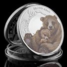 Brown Bear Mother Love Elizabeth II Queen Tuvalu Animal Silver Souvenir Badge Collectible