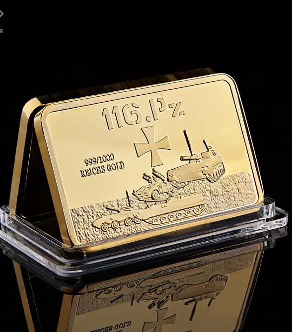 German WWII 116.PZ Tank Division Commemorative Gold Clad In Bar Fine 999/1000