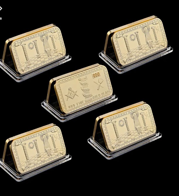 5PCS/Set Free and Accepted Masons Masonic Symbol Token Gold Bullion Bar Collectibles