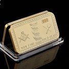Freemasons Masonic Challenge Coin Golden Bar 999 Fine Gold Clad 3D Design With Case Cover