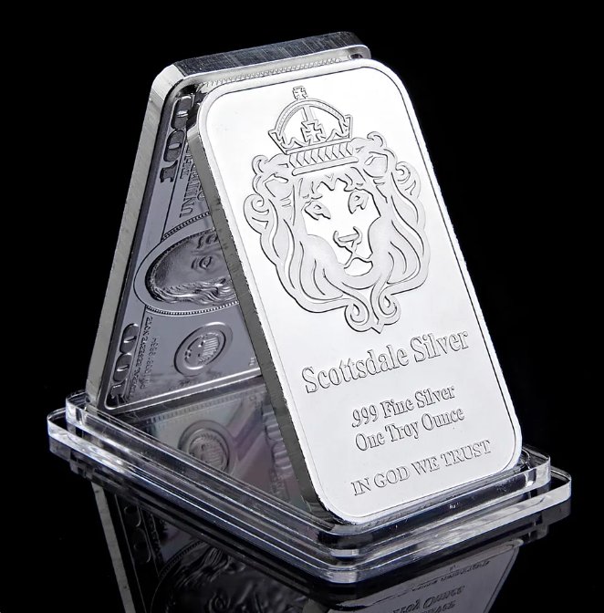 Scottsdale Silver 999 Fine Silver One Troy Ounce 1 Bars Bullion In God We Trust Coin With Display