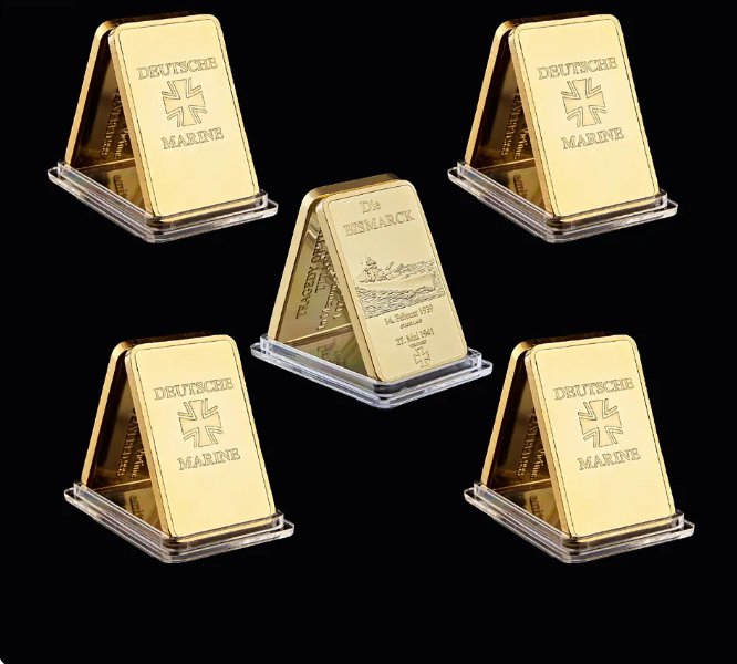 5PCS Deutsche Marine Die Bismarck Battleship Gold Plated Bullion Bar Germany Navy