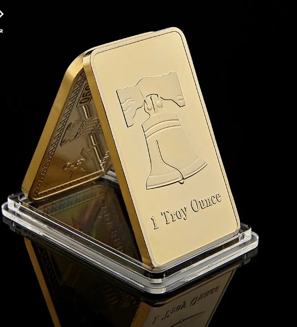 Liberty Bell Bullion Bar One Troy Ounce 999/1000 Fine Replica Gold Clad Bars with Coin Capsule