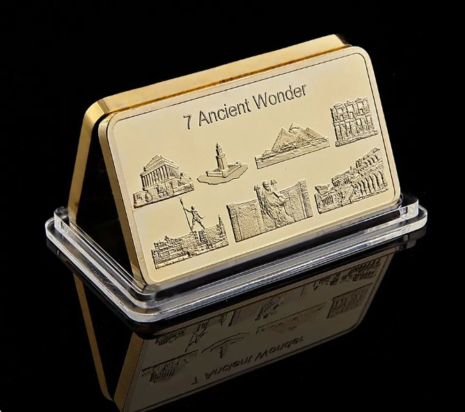 Gold Clad&Plated Bars 7 Ancient Wonder Souvenir Antique Copy Commemorative Old