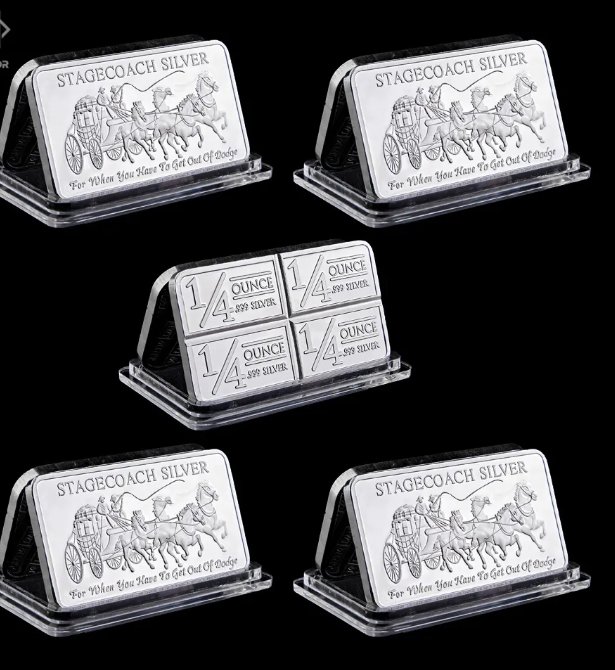 5PCS USA Souvenir Medallion Bar Replica Stagecoach 1/4 Ounce 999 Silver Divisible Bar