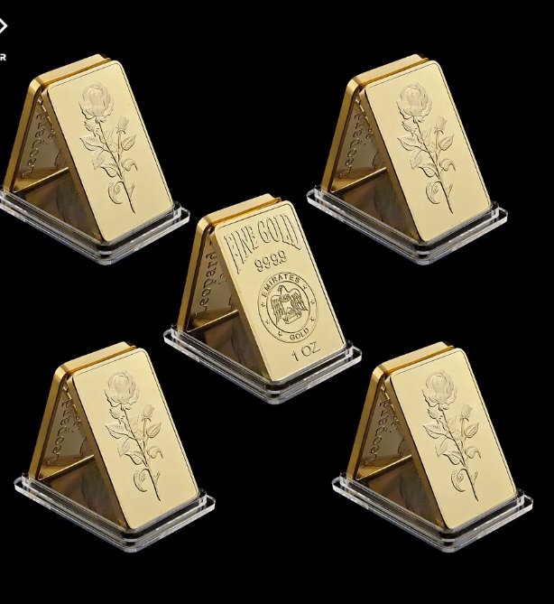 5PCS United Arab Emirates National Emblem Rose Pattern Replica Gold Bar 1 Oz 9999