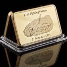 1974 United States Air Force F-16 Fighting Falcon Metal Bar .999 Gold Plated Bar Souvenir