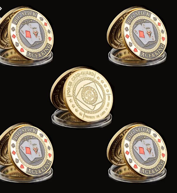 5PCS Big Slick Entertaining 3D Poker Chip Colorful Casino Metal Coin W/ Coin Capsule