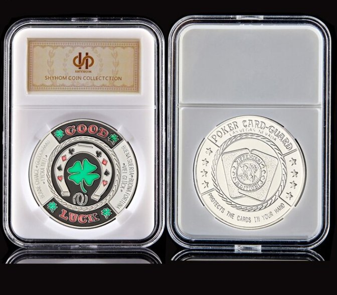 Fashion Poker Card Guard Chips Good Luck Gold Green Clover Challenge Token Coin Collections