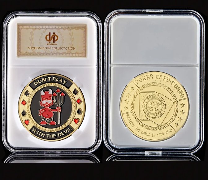 Poker Chip Gold Poker Card Guard Don't Play with The Devil" Casino Challenge
