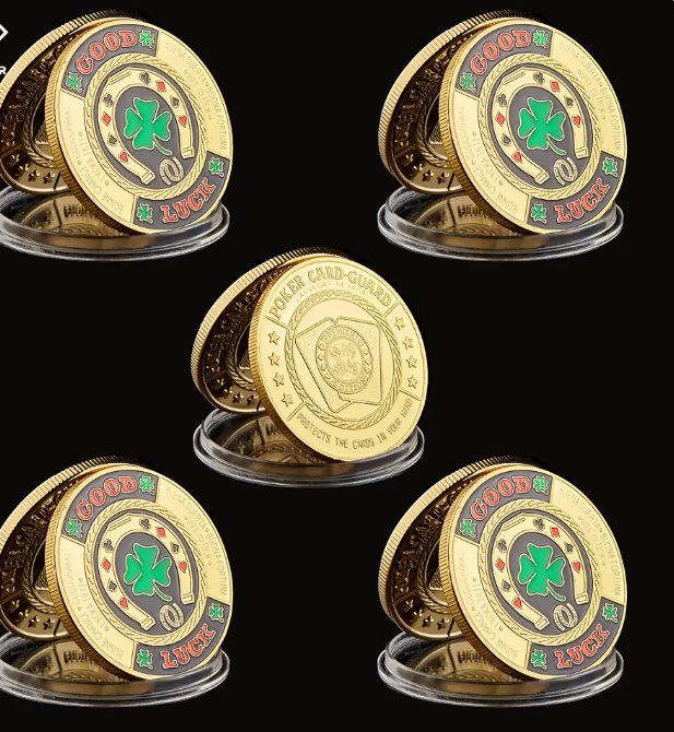 5PCS Poker Card Guard Chips Gold Green Clover Good Luck Challenge Coin Fashion Token Coin