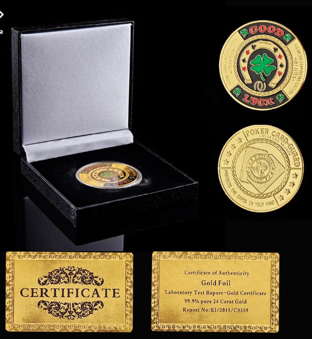 Poker Card Guard Token Green Clover Good Luck Collectible Coin W/ High-end Box Protection