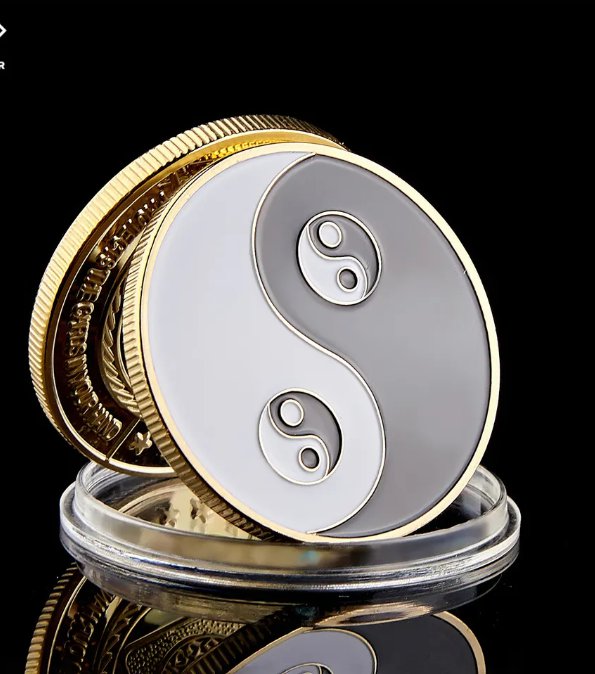 Chinese Tai Chi Black White Taoism Sign Ancient Eight Diagrams Gold Coin Collection