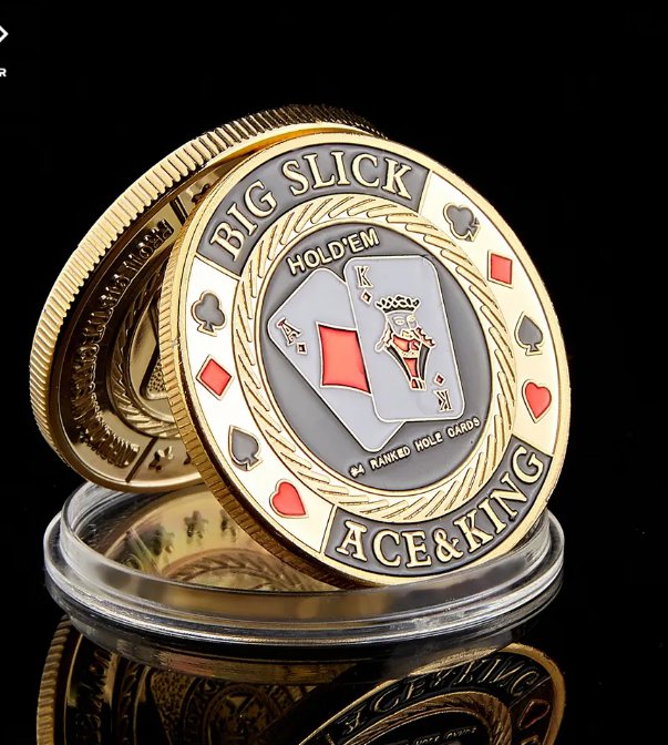 Gold Plated Coin The "Big Slick Ace&King" Casino Poker Chips Souvenir Coin Art Poker Card